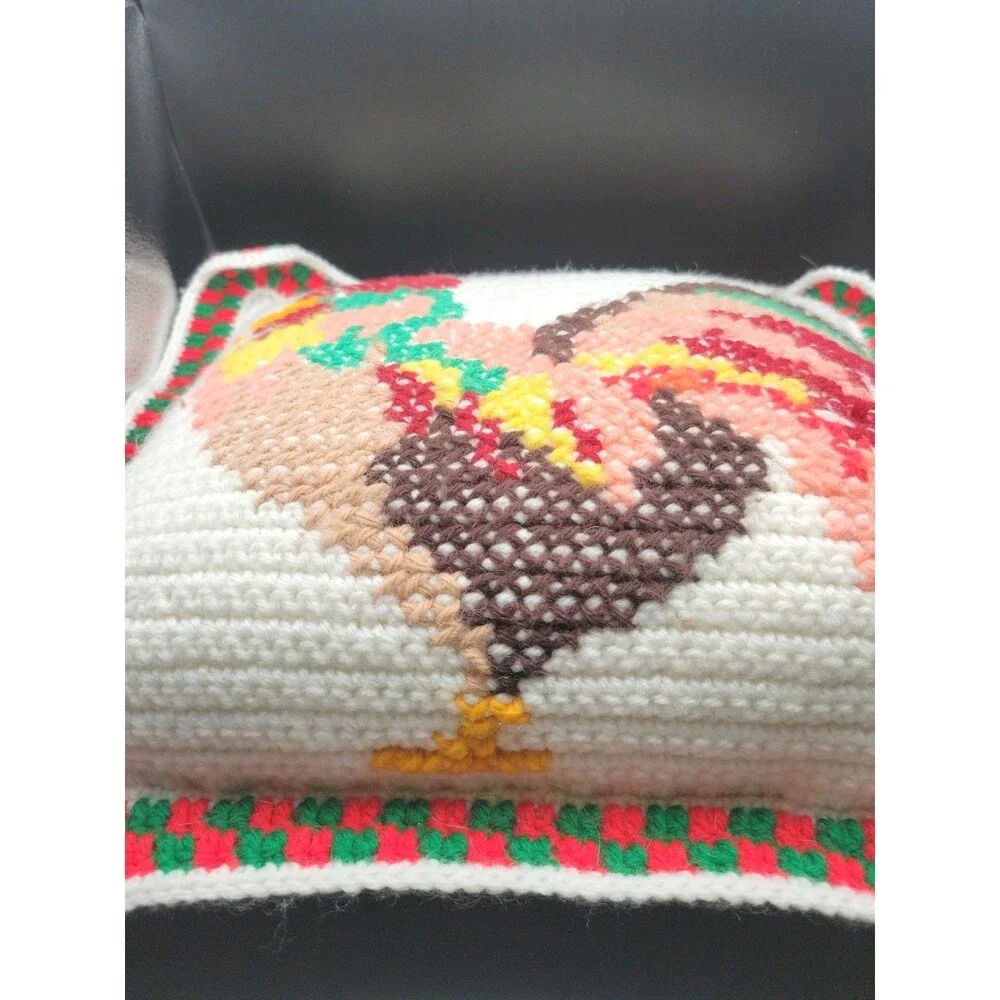 Vintage Handmade Crocheted Rooster Pillow 17